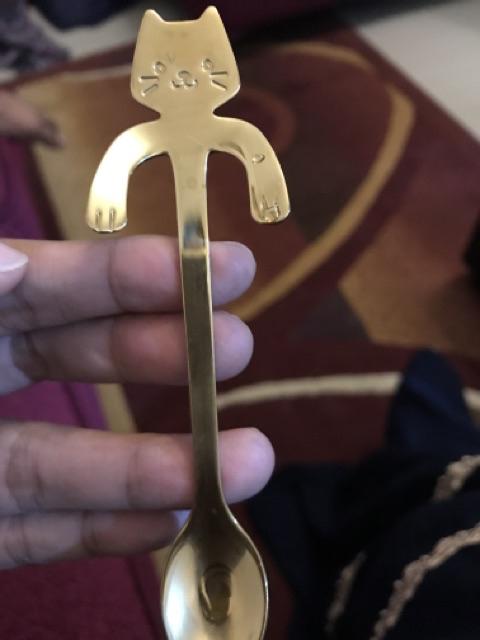 Sendok Kecil Bentuk Kartu Kucing Bahan Stainless Steel Untuk Kopi/teh