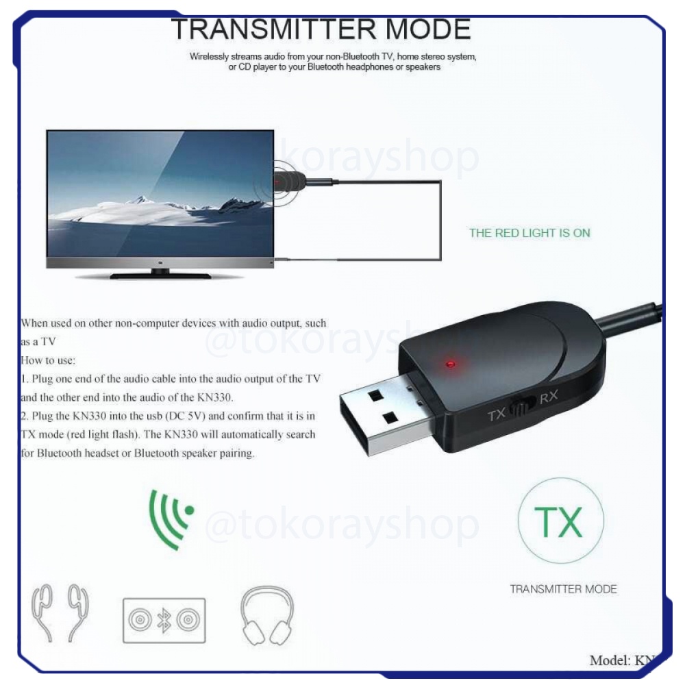 2 in 1 USB Audio Bluetooth 5.0 Transmitter &amp; Receiver - KN330