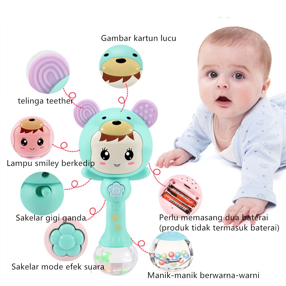 Mamibayi Mainan musik rattle stick dan lampu kerincingan mainan bayi