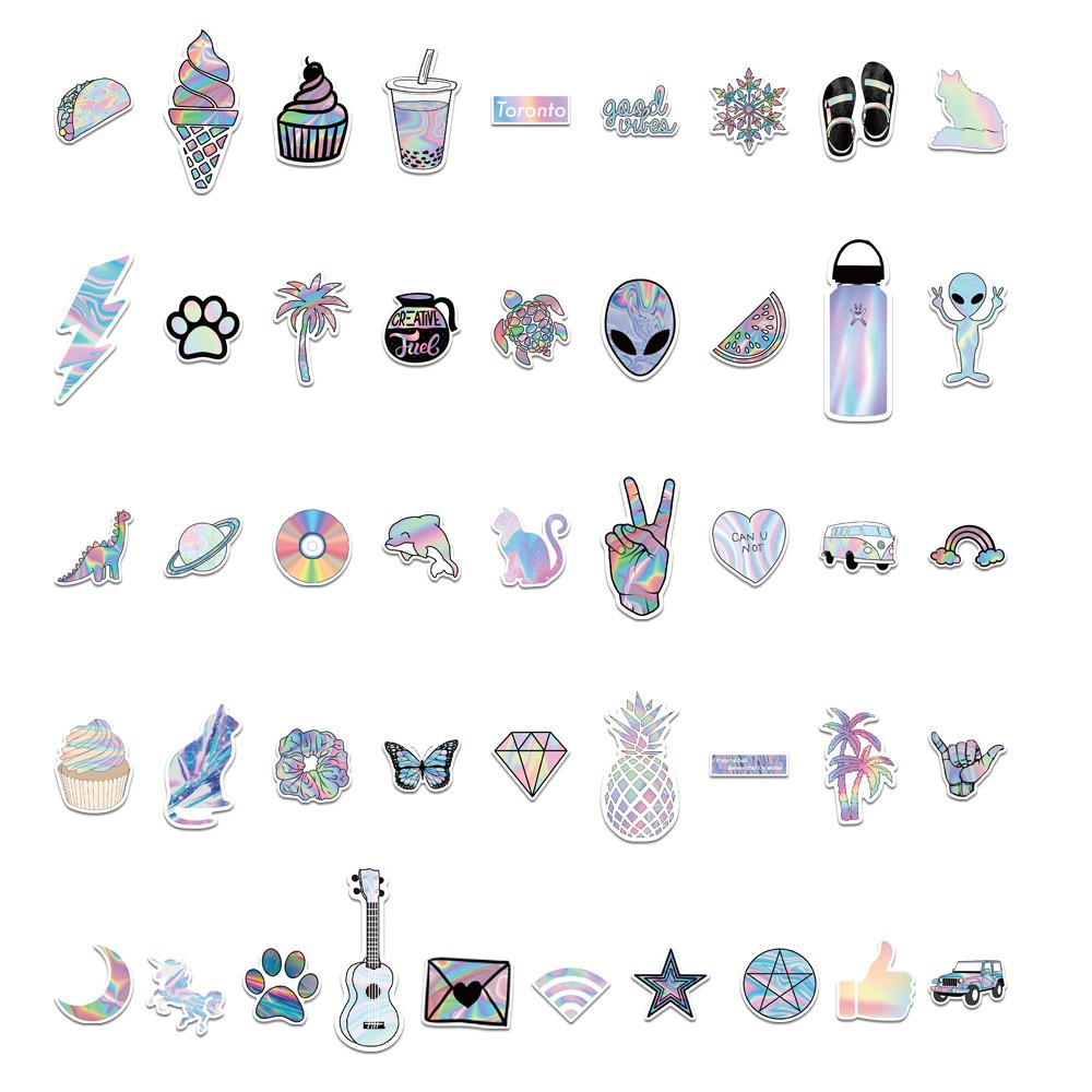 50PCS Cartoon Laser Graffiti Stickers Bomb Vinyl Waterproof for Laptop Phone Bicycle Skateboard Water Bottle Luggage Car