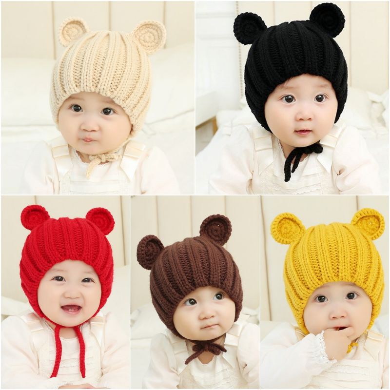 Bonnet Mouse Ears Cap Topi Kupluk Anak Bayi Rajut