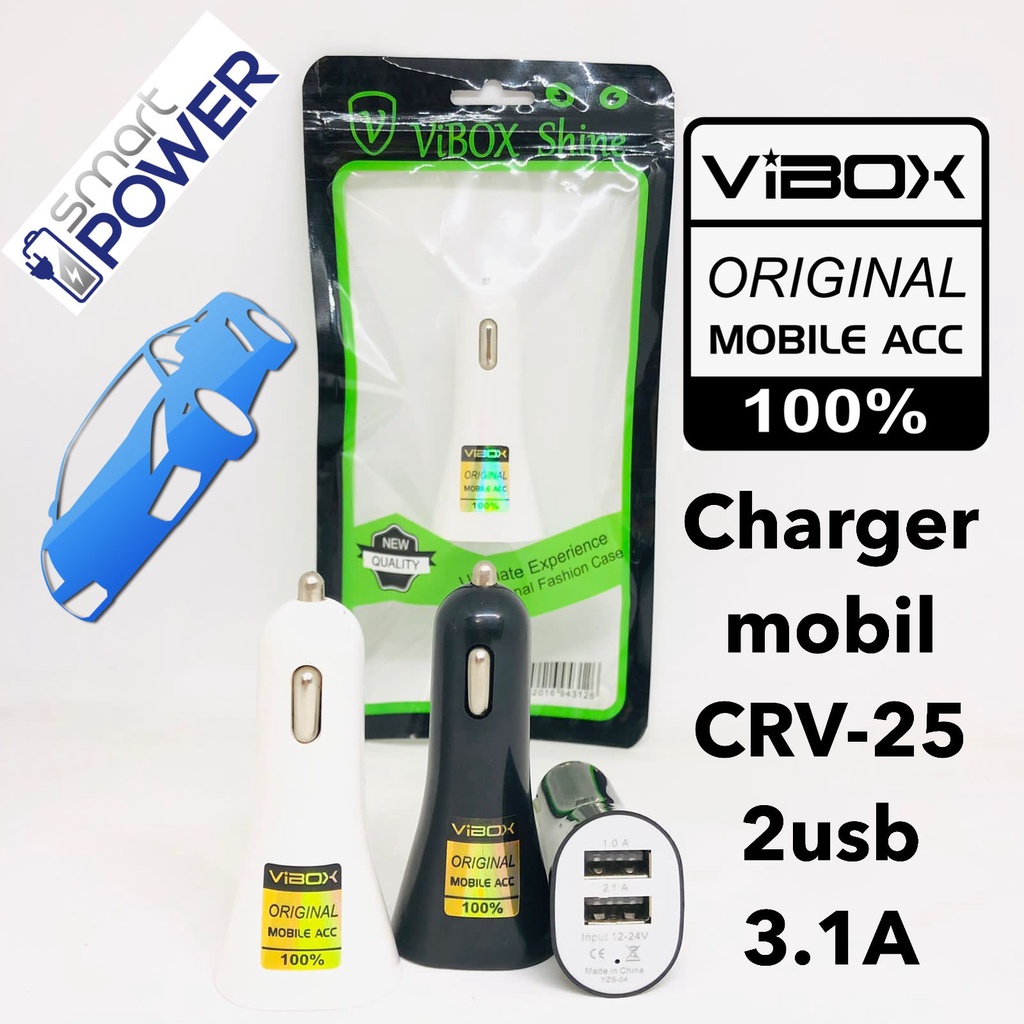 CAR CHARGER SAVER 2IN1 vibox crv25 USB VEHICLE CHARGER 2 PORT USB + PACK