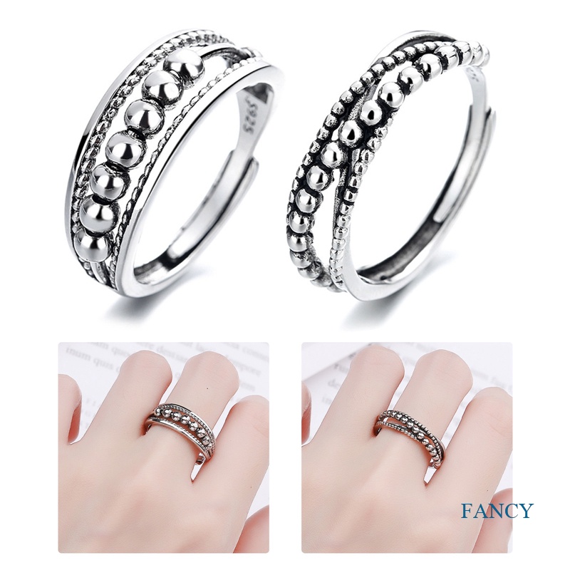 Cincin Manik-Manik Bahan Sterling Silver Dapat Diputar Untuk Wanita