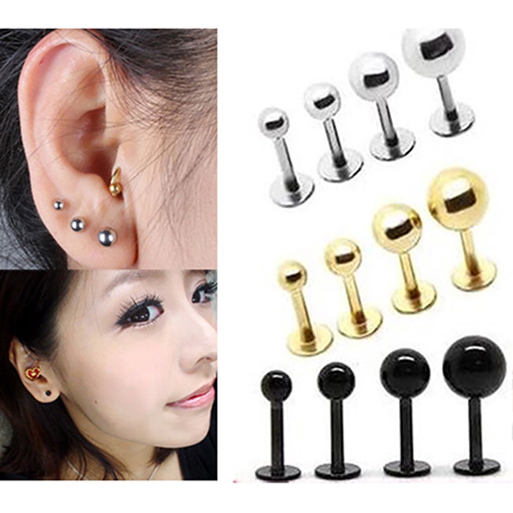 Anting Stud Bentuk Barbell Bahan Titanium Steel Untuk Wanita