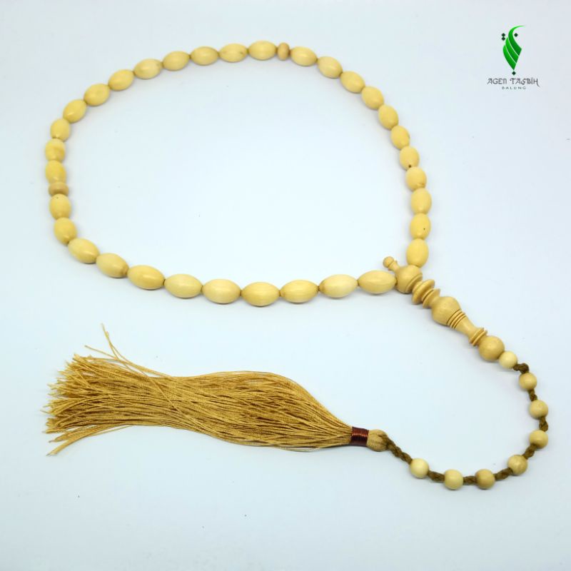 Tasbih Kayu Kemuning Gading Oval Size 8mm x 14mm 33 Butir , Tasbih 33 Butir, Tasbih Antik Kayu Langka Bertuah Nusantara