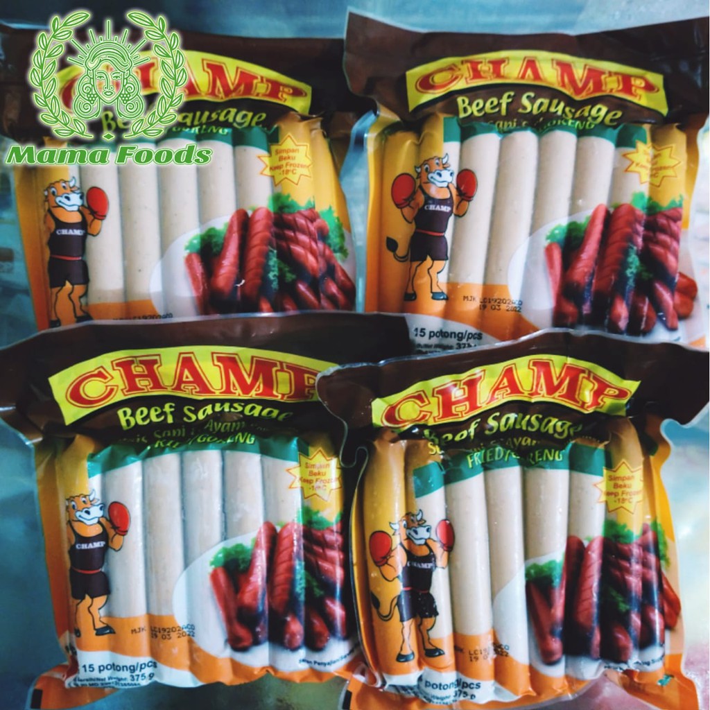 

Champ Beef Sausage Sosis Sapi Dan Ayam Daging Kombinasi 375gr Isi 15