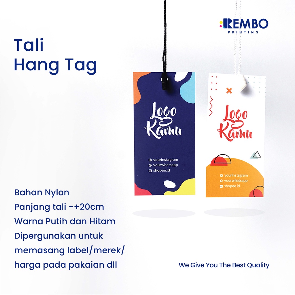 Tali Hangtag Tali Handtag Merk Hitam dan Putih Premium Loop Pin Hang Tag Label Baju