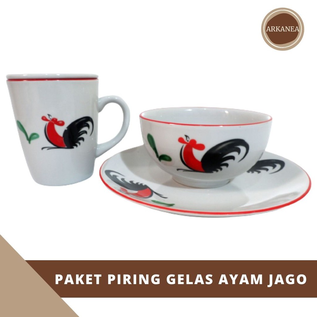 SET MAKAN MANGKOK AYAM JAGO, PIRING AYAM JAGO