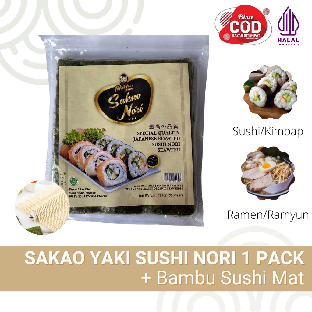 Sakao Yaki Sushi Nori Seaweed 50 Sheets 125gr - Sakao Nori Rumput Laut isi 50 lembar