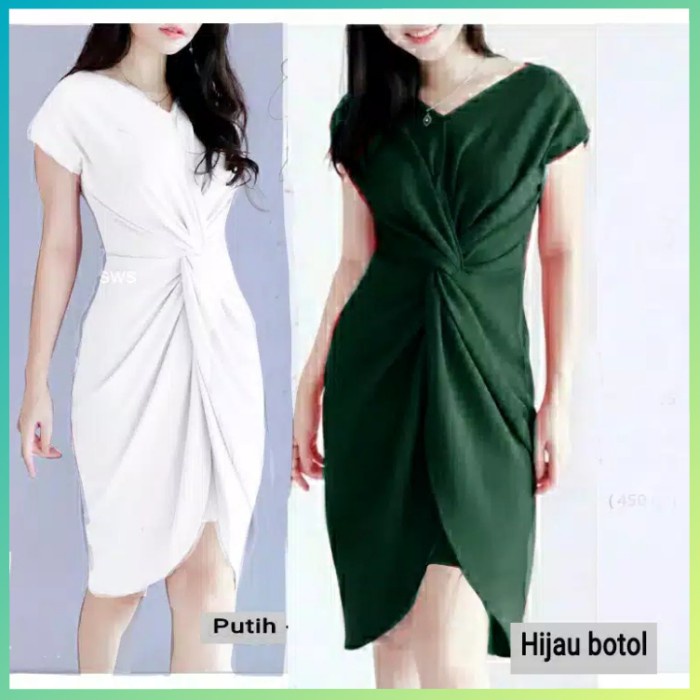 baju gaun pesta wanita scuba midi dress code natal imlek putih(K3K0) MIDI DRESS KOREA TERBARU midi d