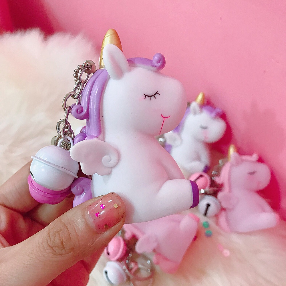 (M TOYS) Gantungan Kunci Suara Motif Unicorn Keychain Pelangi Bahan PVC untuk Tas / Handphone