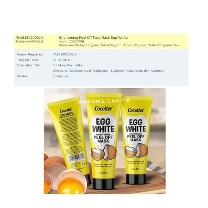 ✿ MADAME ✿ COCOTTEE EGG WHITE MASK - MASKER PUTIH TELUR