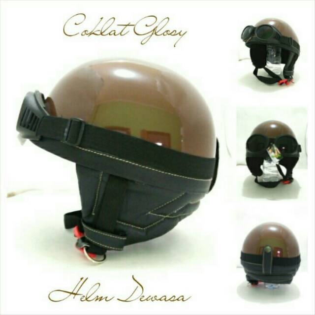 Helm Retro Chip Coklat Glosy Kacamata
