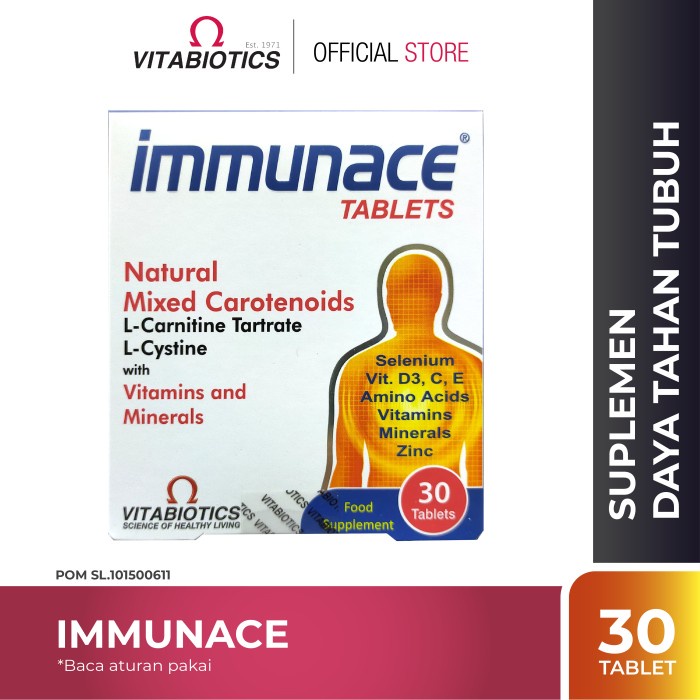 Original Vitabiotics Immunace 1 Box @30 Tablet Natural Mix Caretonoids, L-Carnitine Tartrate,