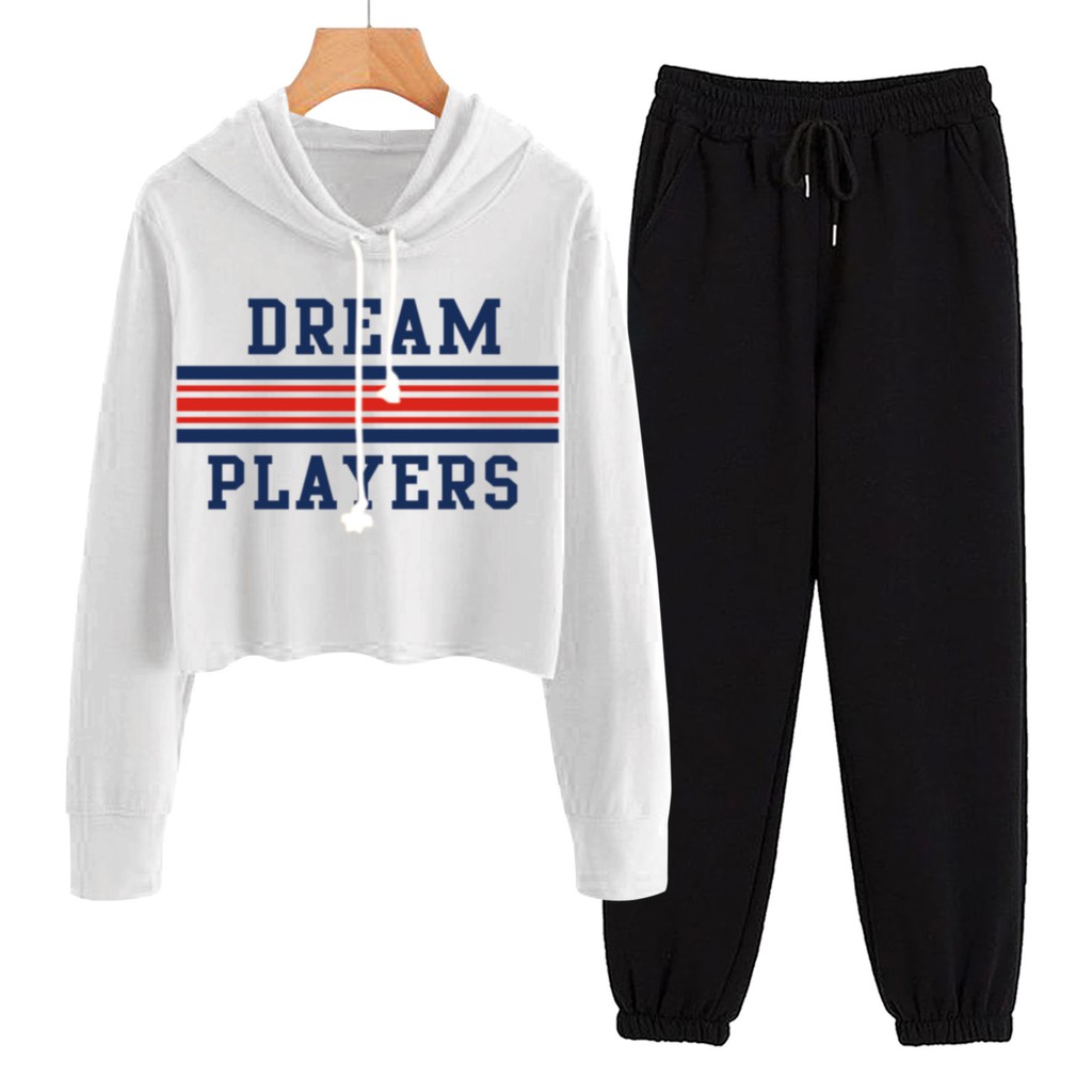 BESS - Baju Setelan Wanita Murah / Setelan Hoodie Crop + Jogger Hitam - DREAM PLAYERS