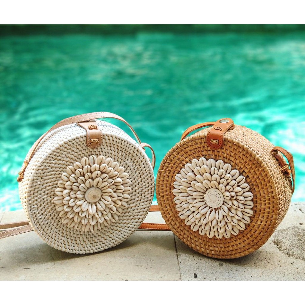 Tas Ata Ate Rotan Kerang Sling Bag Anyaman Etnik Bali