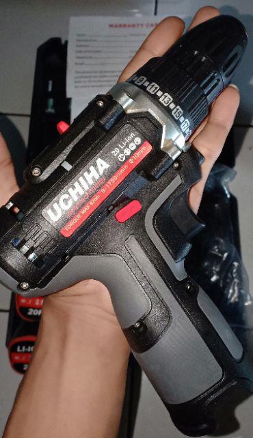 Mesin Bor Baterai Cordless Besi Kayu Tembok Beton  Merk Uchiha Japan Promo Gila