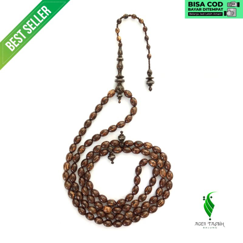 Tasbih Kayu Liwung Macan Oval Super Size 10mm x 14mm, Tasbih Muslim 99 Butir