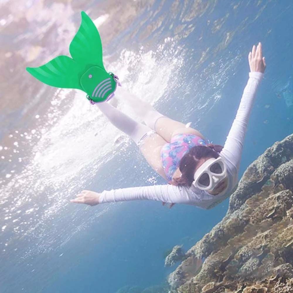 QUINTON Adjustable Swimming Fins Mermaid Foot Flipper Swim Fin Water Sports Snorkeling Submersible Tail Monofin Children Diving Feet Tail Flipper/Multicolor