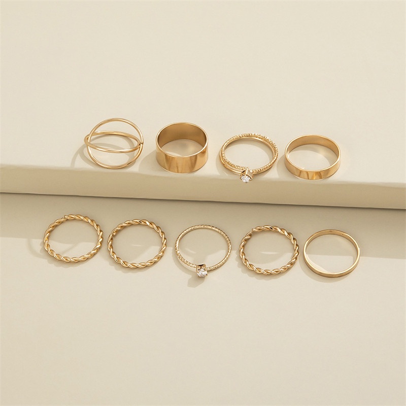 9 Pcs / Set Cincin Bentuk Geometris Melingkar Bahan Logam Untuk Wanita