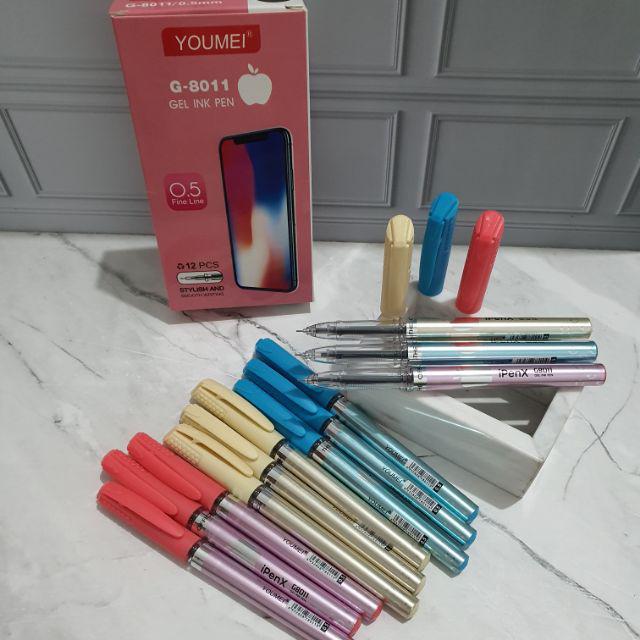 (12pc) Pen Gel Apel /Pen Ipen/Pen murah/pen gel murah/gel pen/bolpen/ballpoint apel-Apel Pink