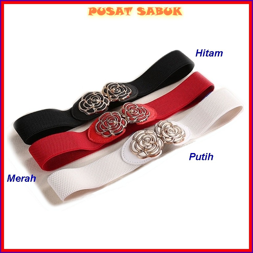 Ikat Pinggang Gesper Cewek Fashion Belt Sabuk Bunga Kecil Korea Karet Women Gasper Slim Hitam