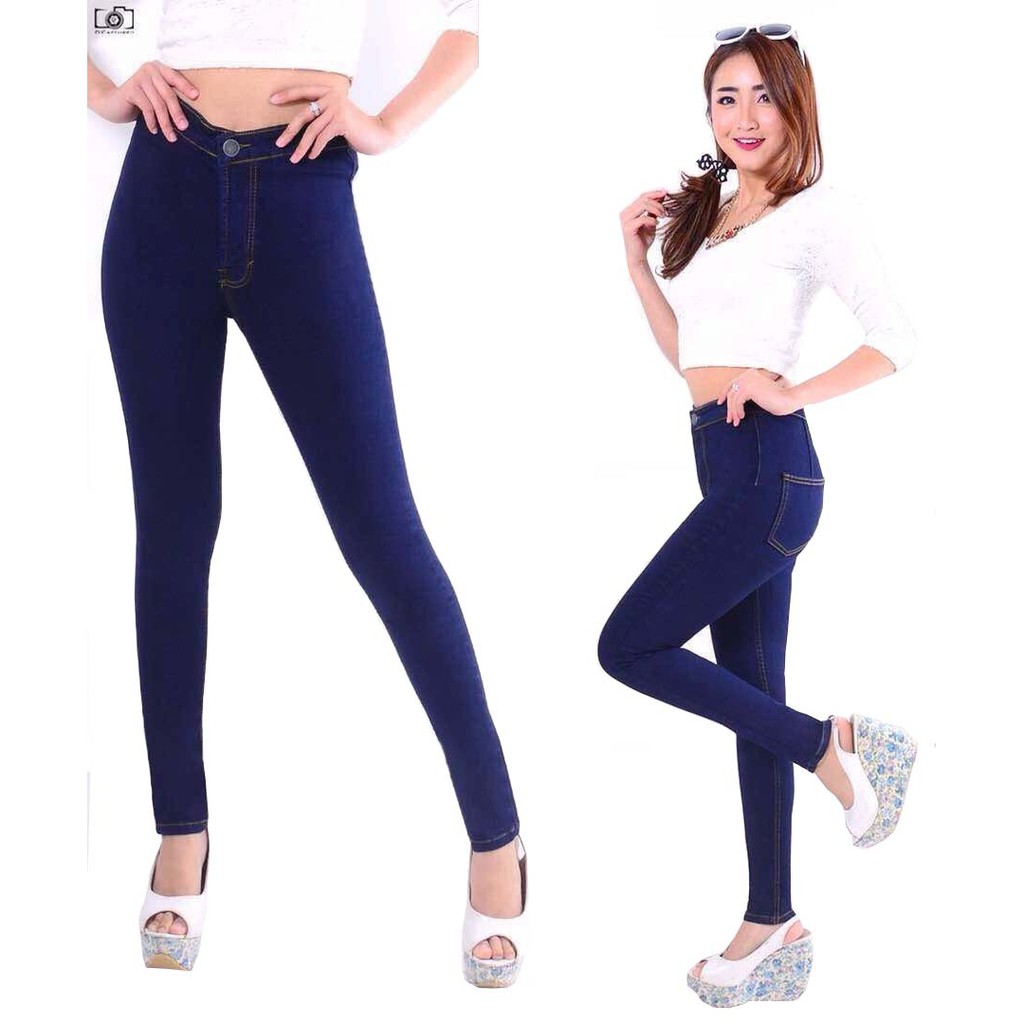 HW jeans Navy Keziya, Celana highwaist jeans high waist