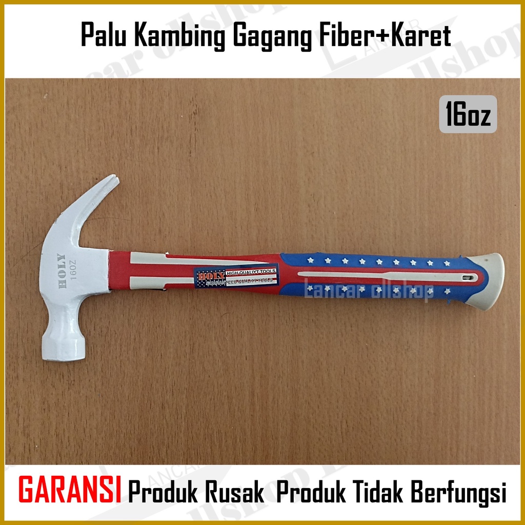 Palu Kambing Besi Martil Pencabut Paku Polos Gagang Fiber Lapis Karet Usa Murah 16oz