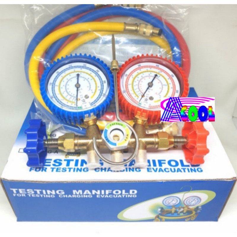 Manifold Double Multi SET Selang/Alat Ukur Tekanan Freon R22-410-134