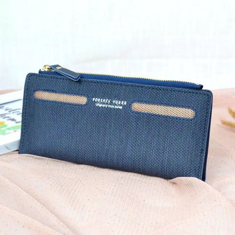 Dompet Lipat Long Thin Motif Two Strip Wanita Import 2413-4