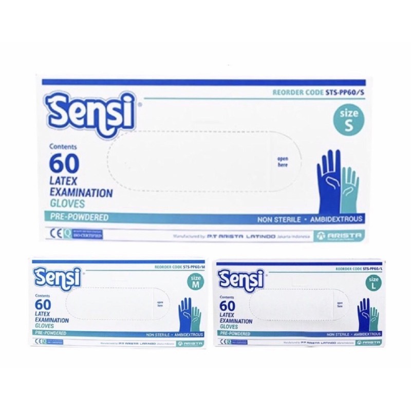 Sensi latex examination gloves ukuran M &amp; L 60 pcs ( sarung tangan karet medis )