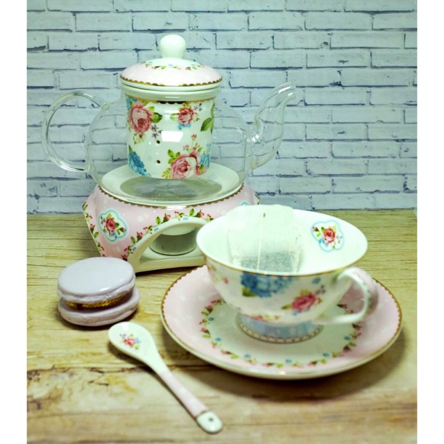 PINK SHABBY CHIC TEA SET CERAMIC KERAMIK FLOWER