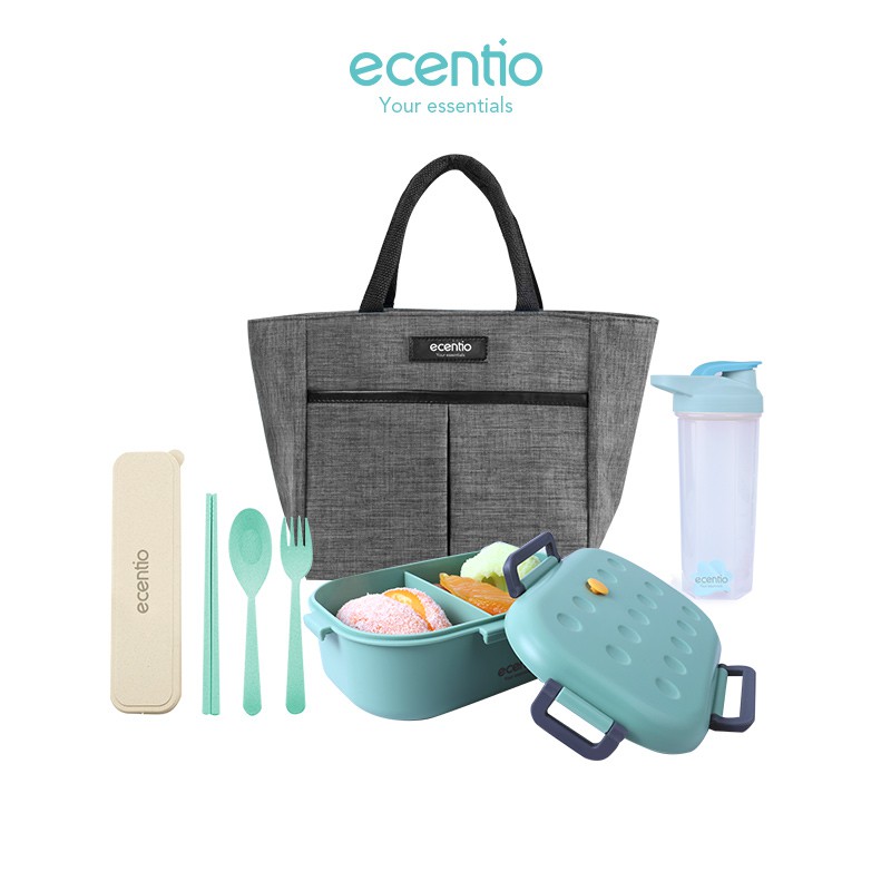 

Ecentio1000ml Lunch Box set/Kotak Makan/shake botol/portabl lunch bag/3Pcs Set Alat Makan/BPA Free