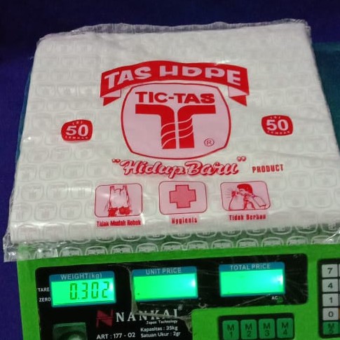 TERBAGUS!!! Kantong Plastik Kresek TIC-TAS HDPE Putih Ukuran 28 - Besar (50 Pcs)