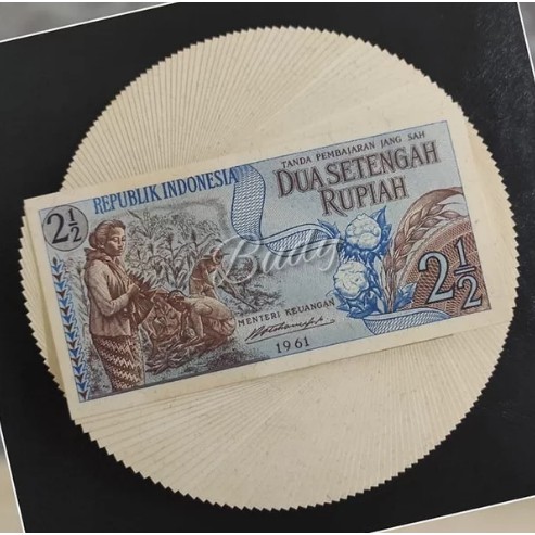 Uang Kertas Kuno Indonesia Rp 2 1/2 Sandang Pangan 1961