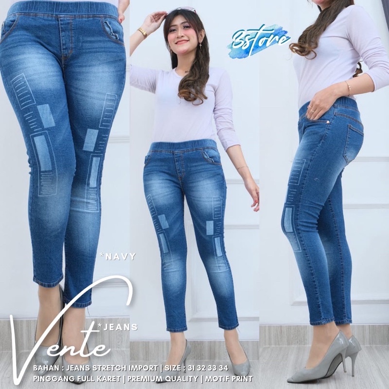 (28-38)VENTE JEGGING JEANS|DENAI JEANS|LESTY PANTS|CELANA JEGGING JEANS APLIKASI SABLON KOTAK-KOTAK