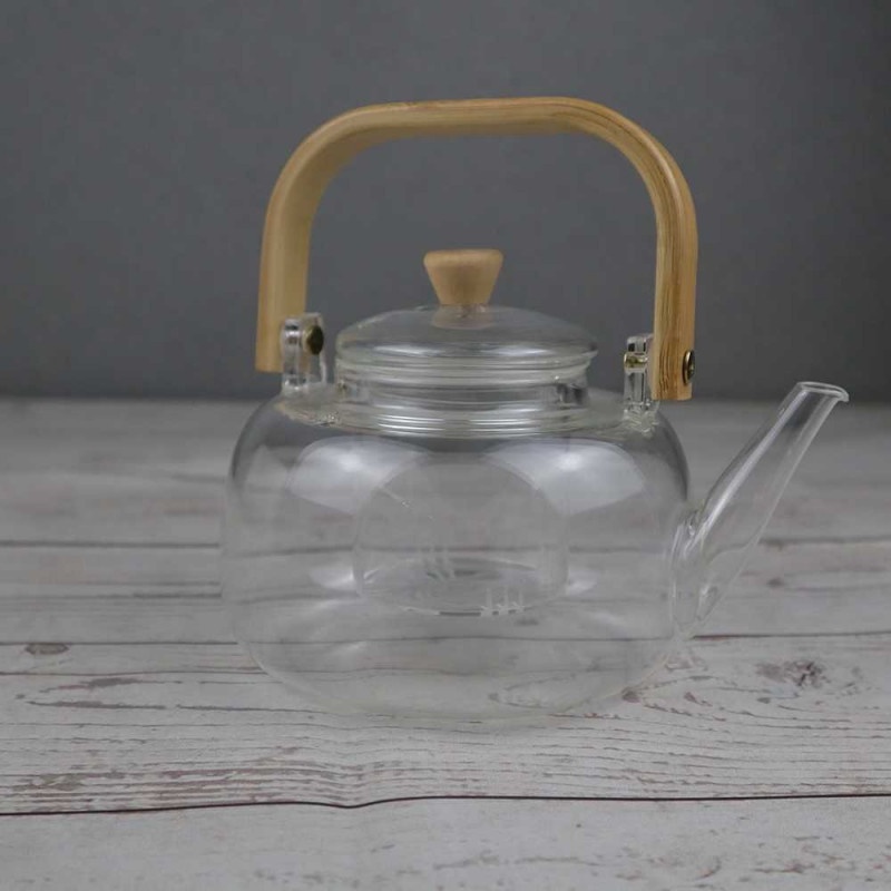 Teko Kaca Pitcher Gagang Kayu 800-1000ml Teapot Borosilicate Glass