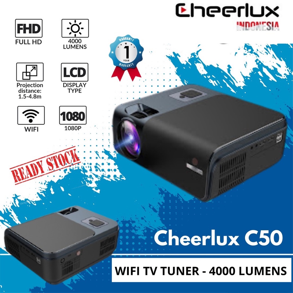 CHEERLUX INDONESIA | PROYEKTOR CHEERLUX C50 WIFI BLUETOOTH 5000 LUMENS | PROJECTOR CHEERLUX C50 WIFI MIRRORING KE HP DAN LAPTOP