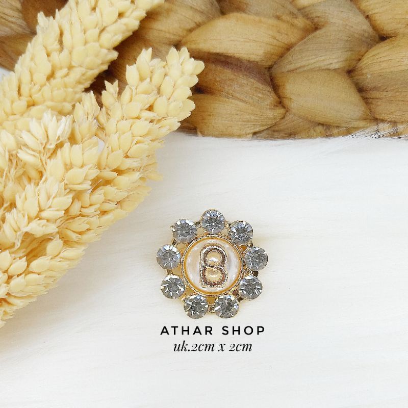 Bros B/bross signature branded import premium/brooch button/Bros hijab Athar shop scarve/Bros dada-B bunga putih gold