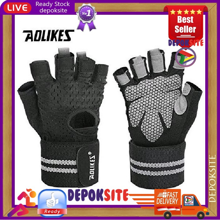 1 Pasang AOLIKES 113 Sarung Tangan Gym Gloves Fitness Gloves Half Finger Sport Gym Premium Men Women