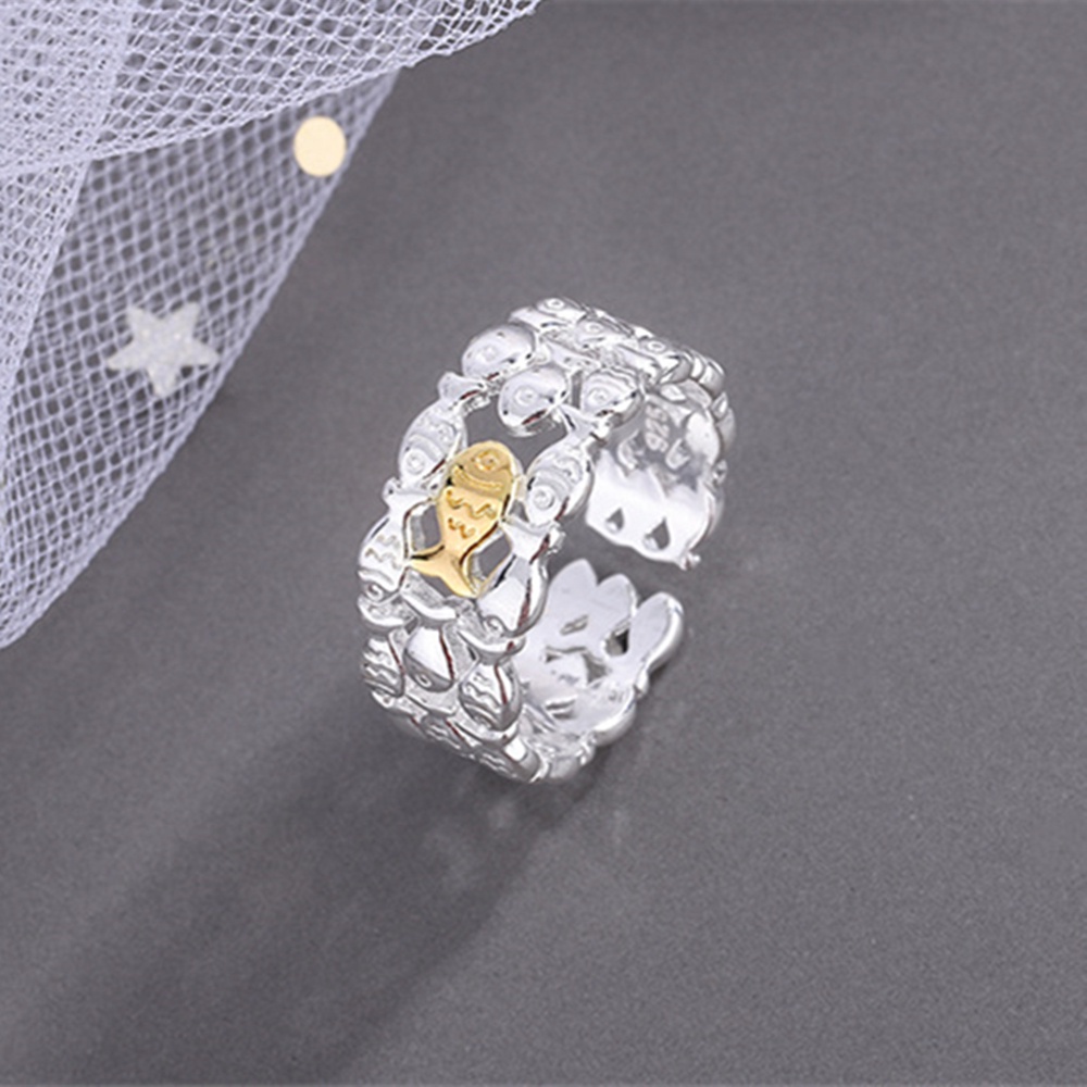 ROW Girls Women Swimming Against The Current Adjustable Gold and Sliver Ring Open Ring Cute and Simple Knuckle Vintage Fish