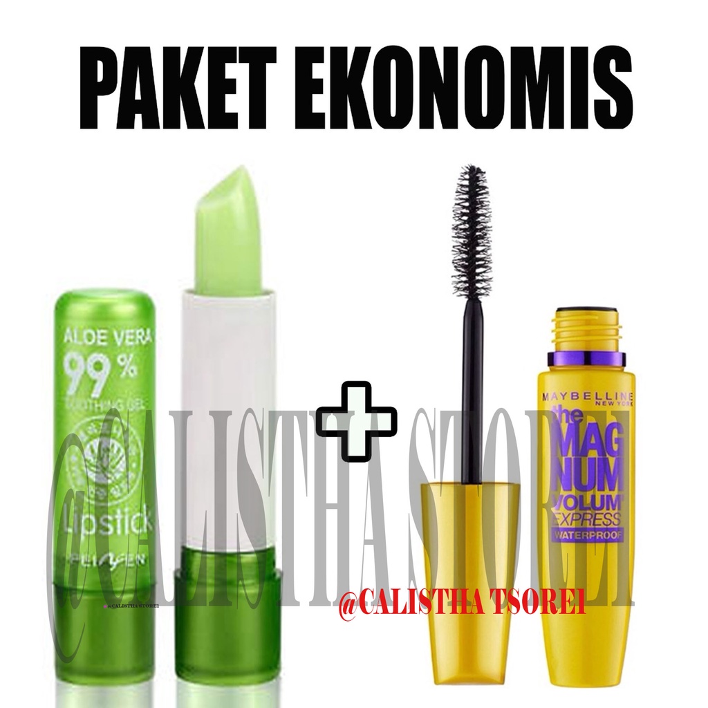 Paket Lipstick PEIYEN Aloe vera 99% dan Mascara maybelline WATERPROOF