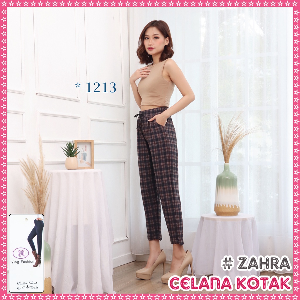 [GROSIR] Celana Bahan Zahra Import Terbaru / celana fashion wanita import / celana kotak wanita