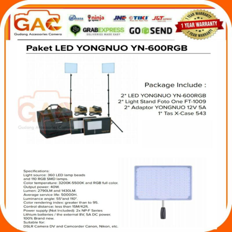 paket GAC LED YONGNUO YN-600 RGB YN-600RGB YN600 RGB