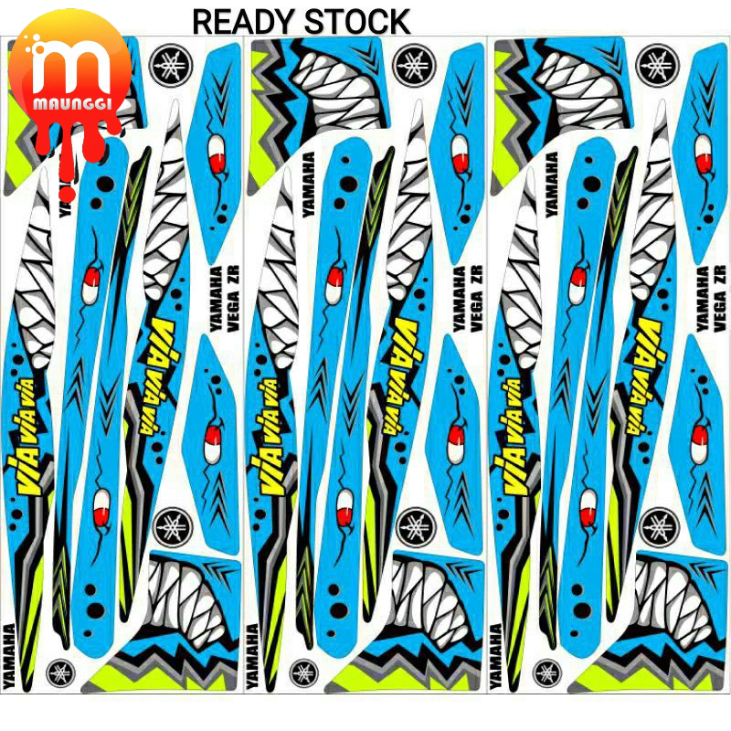 Striping vega zr full motif shark blue Sticker motor vega variasi Stiker vega zr hiu