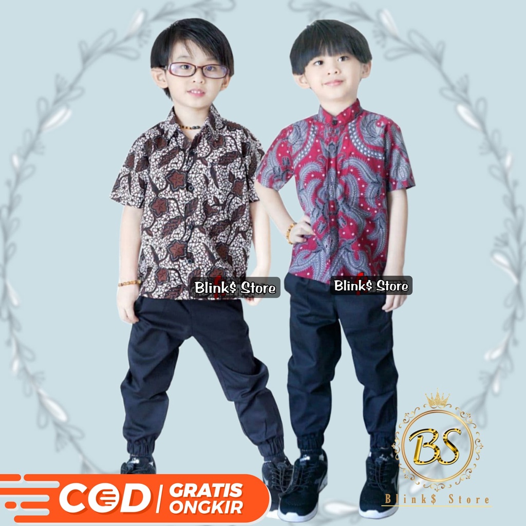 Kemeja Batik Anak - batik anak - baju batik anak laki laki umur 1-12 tahun hem batik anak pendek premium quality terlaris