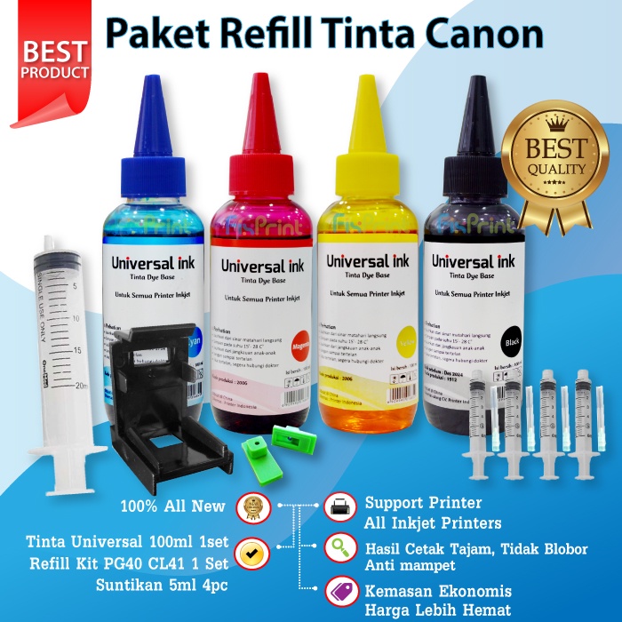 Paket Tinta 4 Warna 100ml Refill Cartridge Canon 47 57 745 746 745s