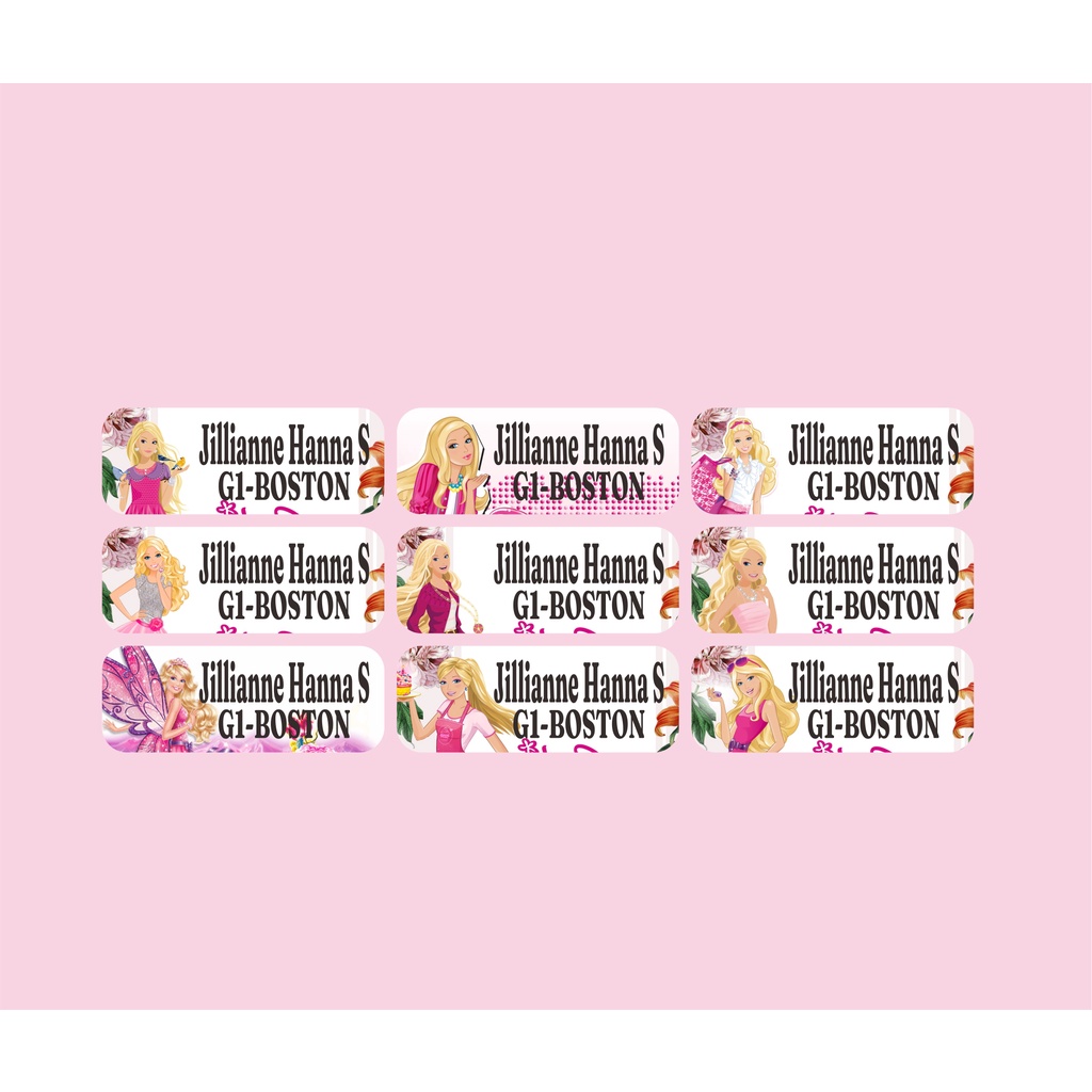 

stiker label nama water proof tahan air vinyl size L barbie