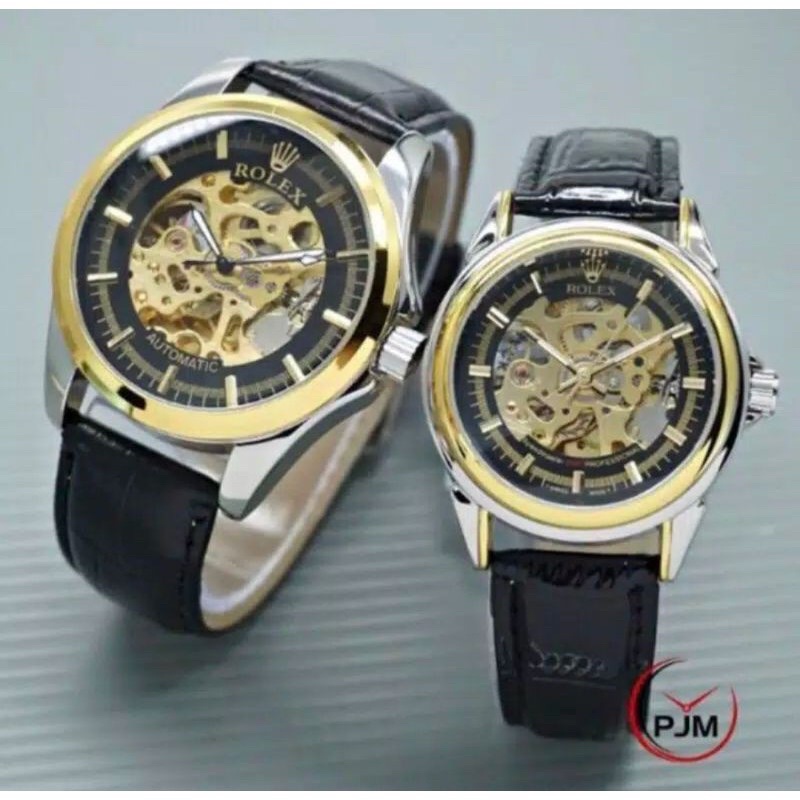 Jam Tangan Couple Rolex Premium Automatic Tali Kulit