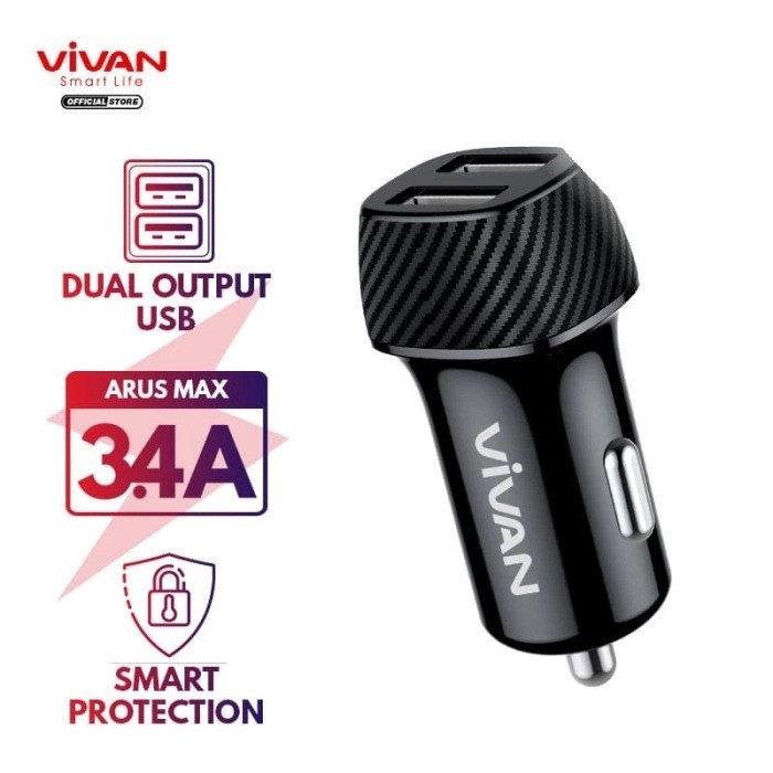 CHARGER MOBIL CAR VIVAN CC02C 3.4A DUAL PORT SMART IC QUICK CHARGING